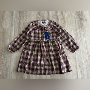 NWT Maison Me Girls Purple, Pink, and Green Plaid Flannel Dress - Size 8